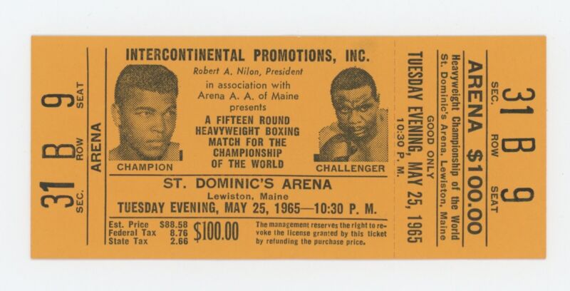 Muhammad Ali vs. Sonny Liston Full Ticket May 25, 1965 $100 Sec. 31