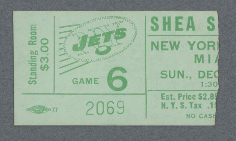 12/1/68 • Miami Dolphins vs New York Jets AFL Ticket Stub