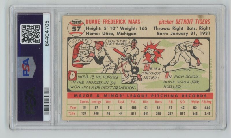 1956 Topps Duke Maas #57 White Back PSA 4 VG-EX