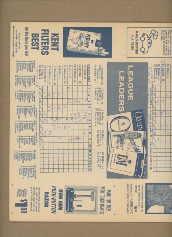 1959 Boston Red Sox Original Scorecard Neatly Scored Ted Williams Pic inside