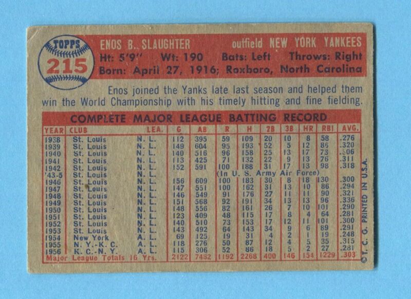 1957 Topps #215 Enos Slaughter VG