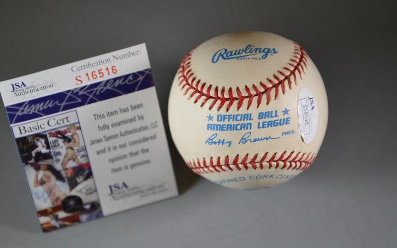 Bob Lemon Auto Signed AL Bobby Brown Baseball with JSA cert