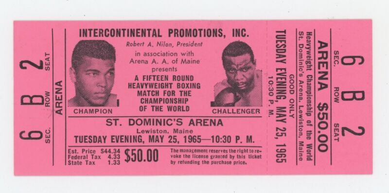 Muhammad Ali vs. Sonny Liston Full Ticket May 25, 1965 Arena Sec 6 $50