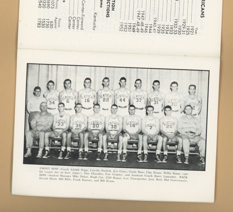 1953-54 University of Kentucky Basketball Press, Radio, TV Guide - 50th Year