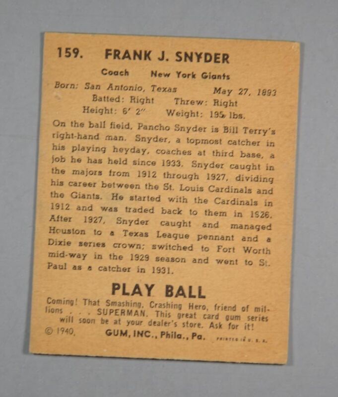 1940 Play Ball #159 Frank “Pancho" Snyder  EX
