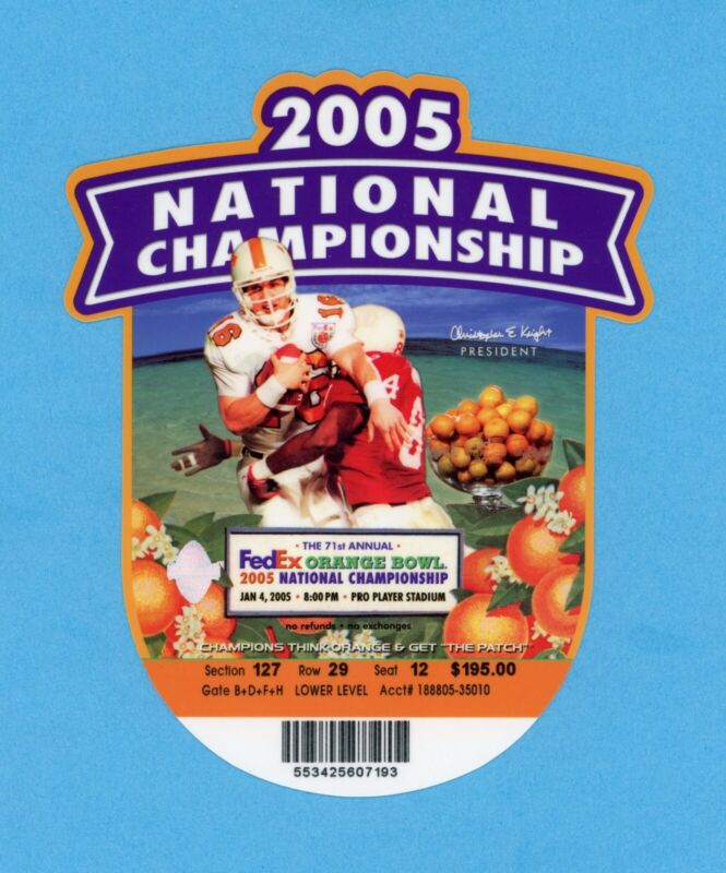 Jan 4, 2005 The Fedex Orange Bowl Game USC vs Oklahoma Full Ticket