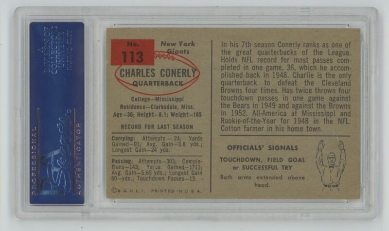 1954 Bowman Football Charles Conerly  #113 • PSA 7 NM