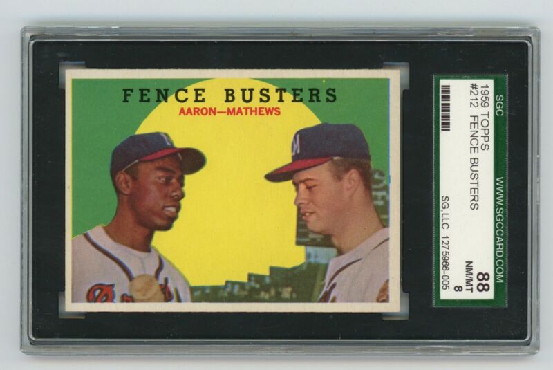 1959 Topps  Fence Busters Hank Aaron and Eddie Mathews #212 SGC 88 NM/MT 8