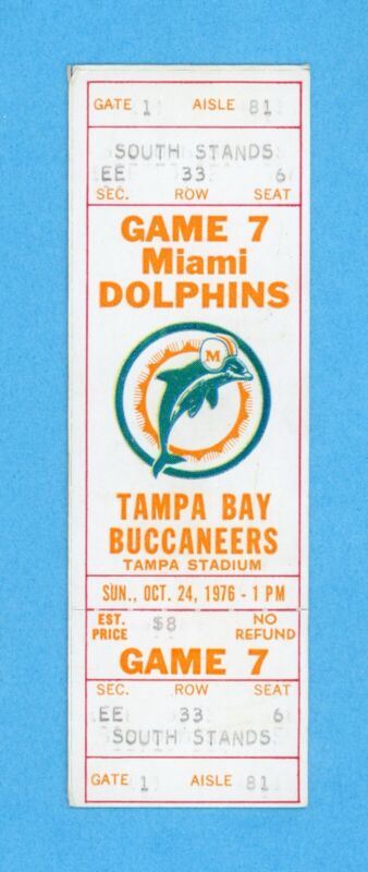 10/24/76 Miami Dolphins at Tampa Bay Buccaneers  Full Ticket