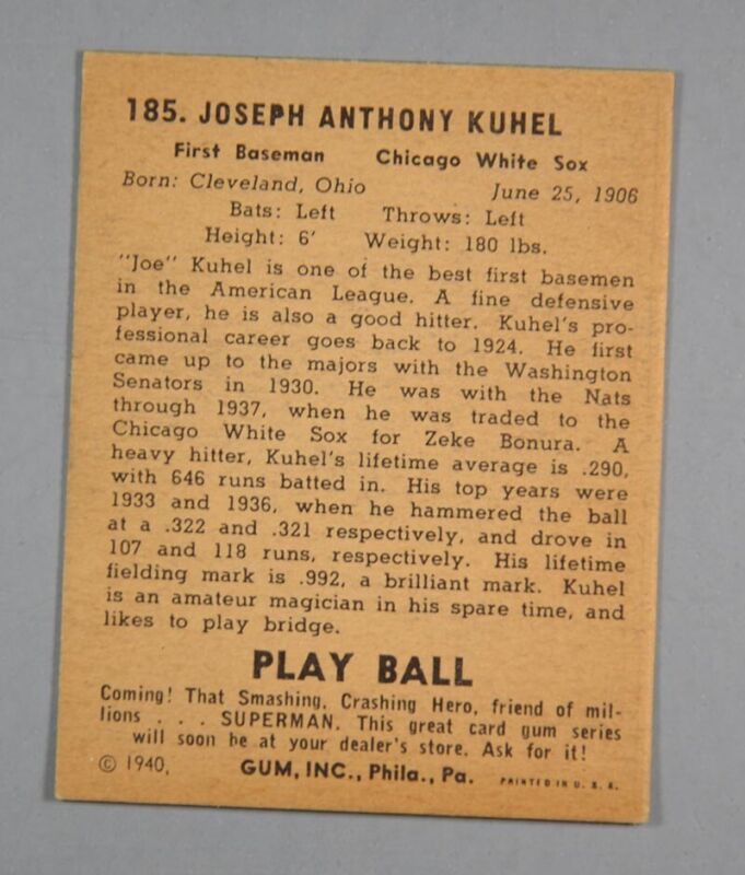 1940 Play Ball #185 Joe Kuhel EX