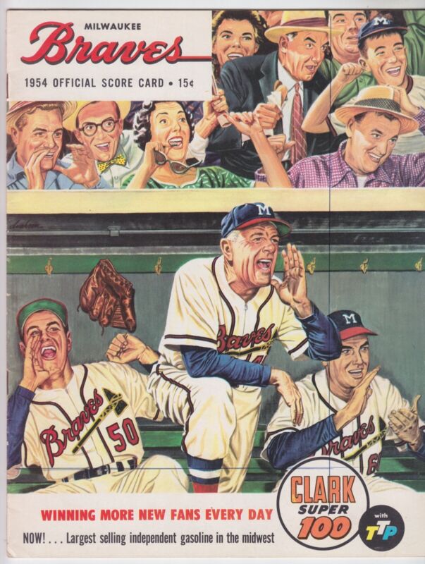 1954 Milwaukee Braves Program with Rookie Hank Aaron #5 Starting in LF