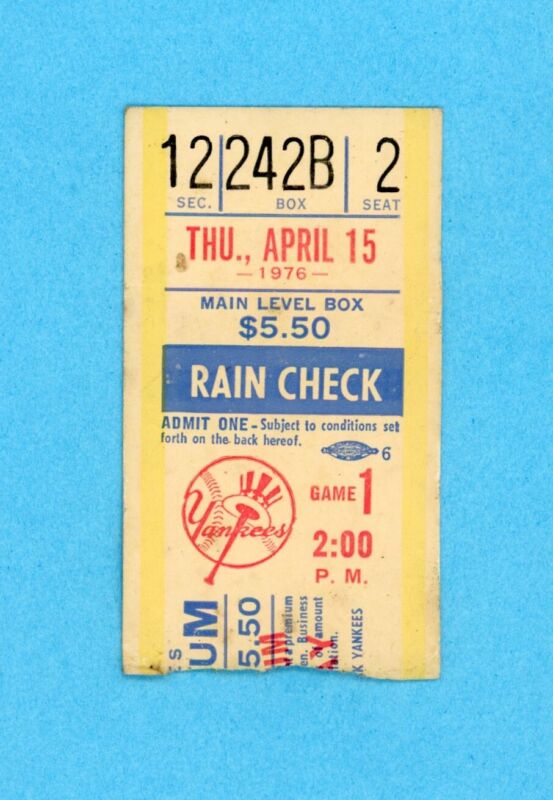 April 15, 1976 Ticket Stub The Opening of the New Yankee Stadium Seat 2