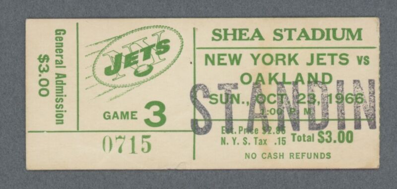 10/23/66 • Oakland Raiders vs New York Jets AFL Ticket Stub