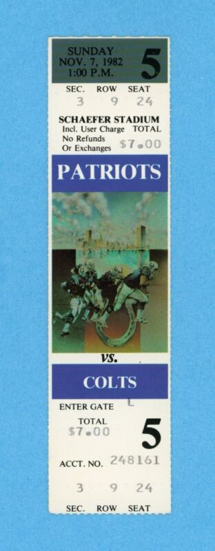 11/7/82 Indianapolis Colts at New England Patriots Full Ticket