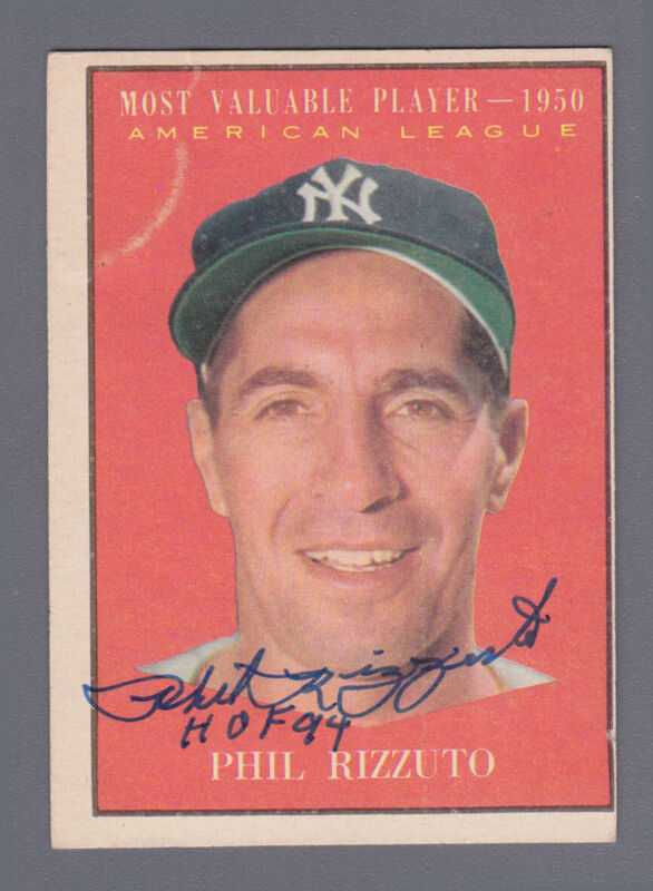 Phil Rizzuto Signed Inscribed HOF 94 1961 Topps Card #471 Auto with B&E Hologram