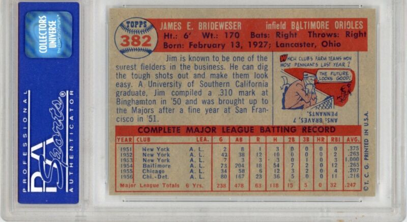 1957 Topps Jim Brideweser #382 PSA 6 EX-MT