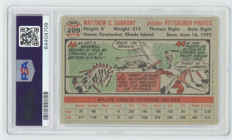 1956 Topps Max Surkont #209 PSA 3 VG