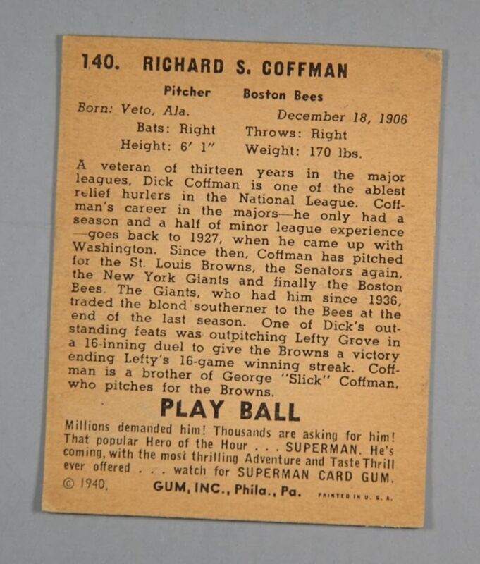 1940 Play Ball #140 Dick Coffman  EX
