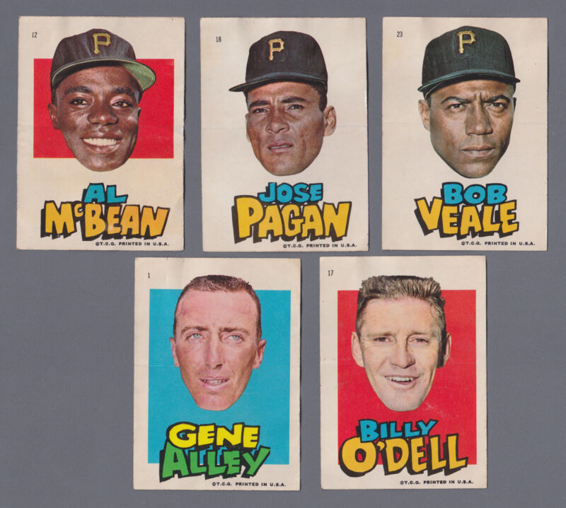 Lot of 5 Different 1967 Topps Pittsburgh Pirates Test Stickers “Rare"