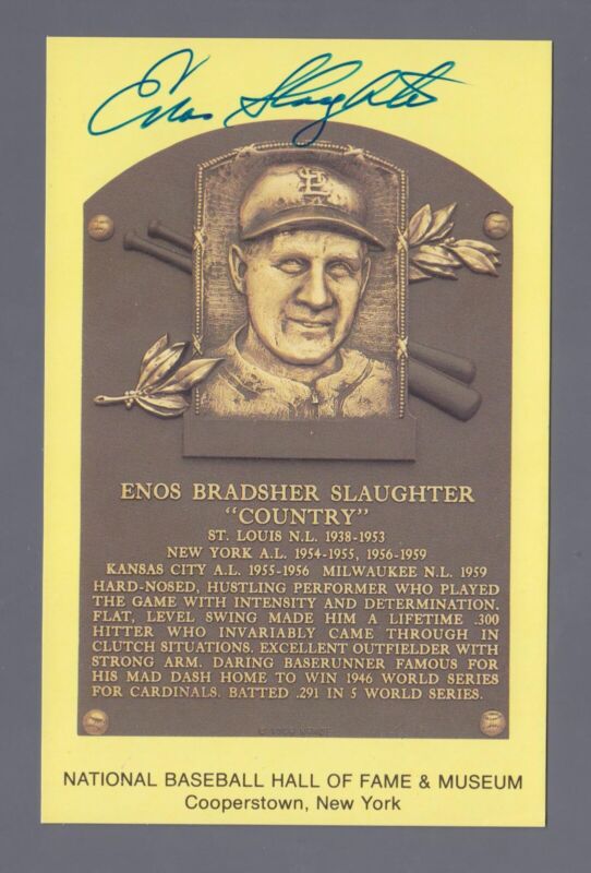 Enos Slaughter Signed Yellow Hall of Fame Plaque with PSA/DNA Certificate