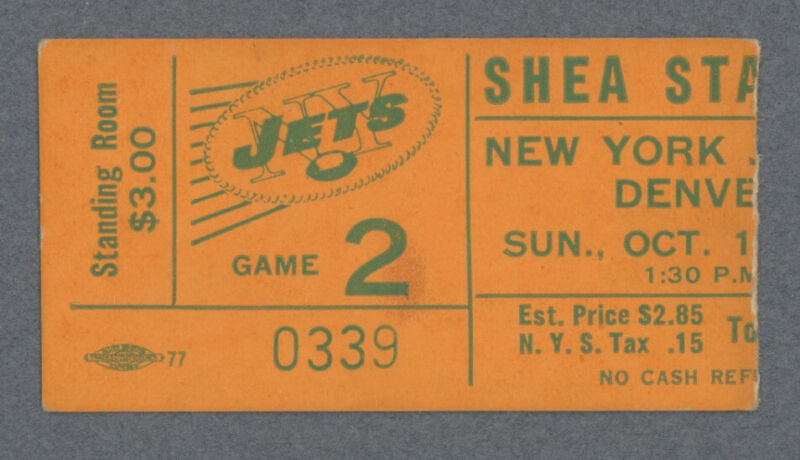 10/13/68 • Denver Broncos vs New York Jets AFL Ticket Stub