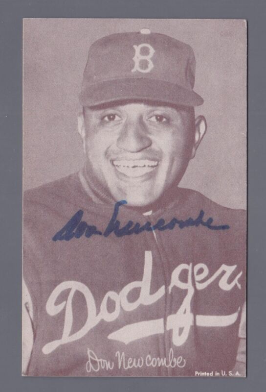 Don Newcombe Brooklyn Dodgers Signed Reprint Exhibit Card with B&E Hologram