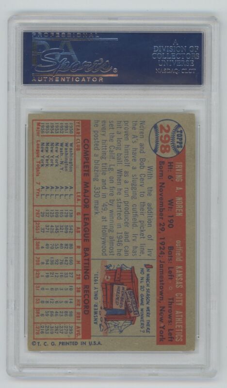 1957 Topps Irv Noren PSA 3 VG Card #298