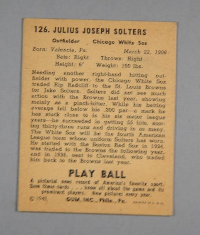 1940 Play Ball #126 Jake Solters VG/EX