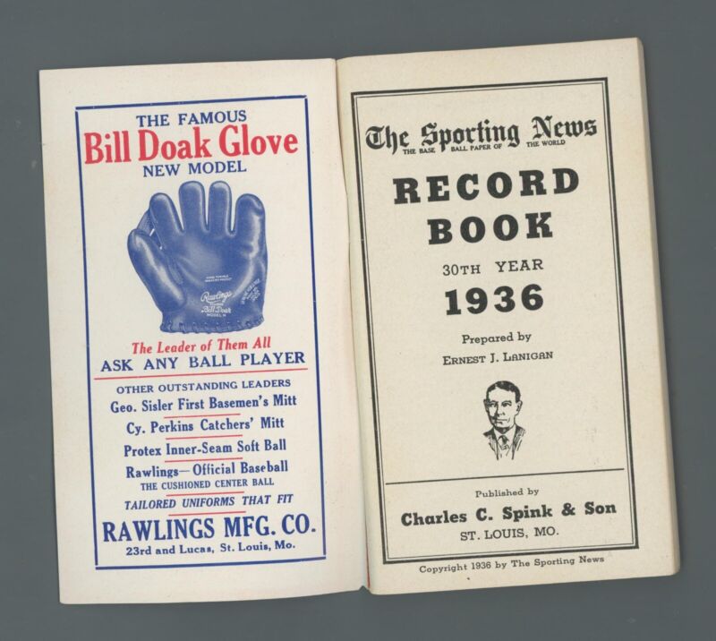 1936 The Sporting News Record Book Hank Greenberg Cover