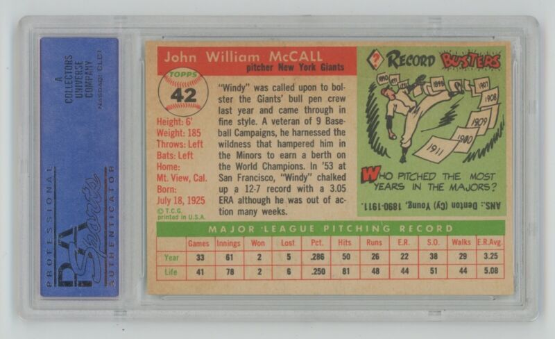 “Windy” McCall 1955 Topps Card #42 PSA 6 EX-MT