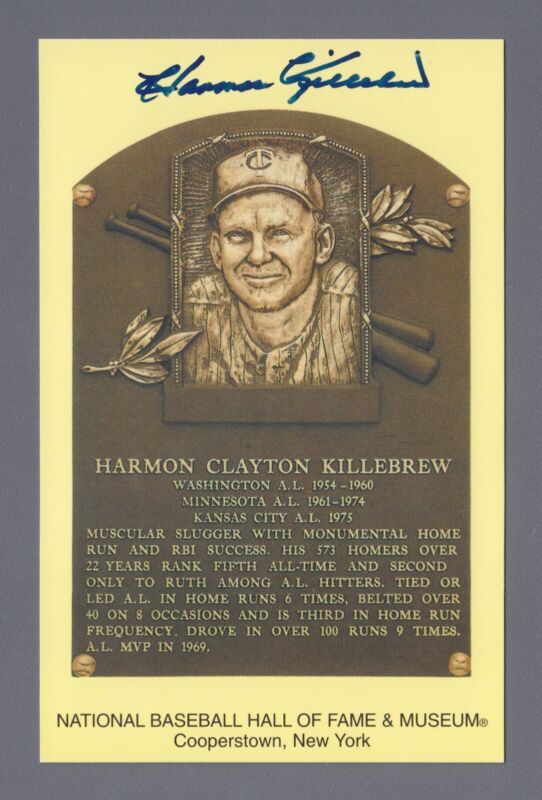 Harmon Killebrew Twins Signed Yellow Hall of Fame Plaque with JSA COA