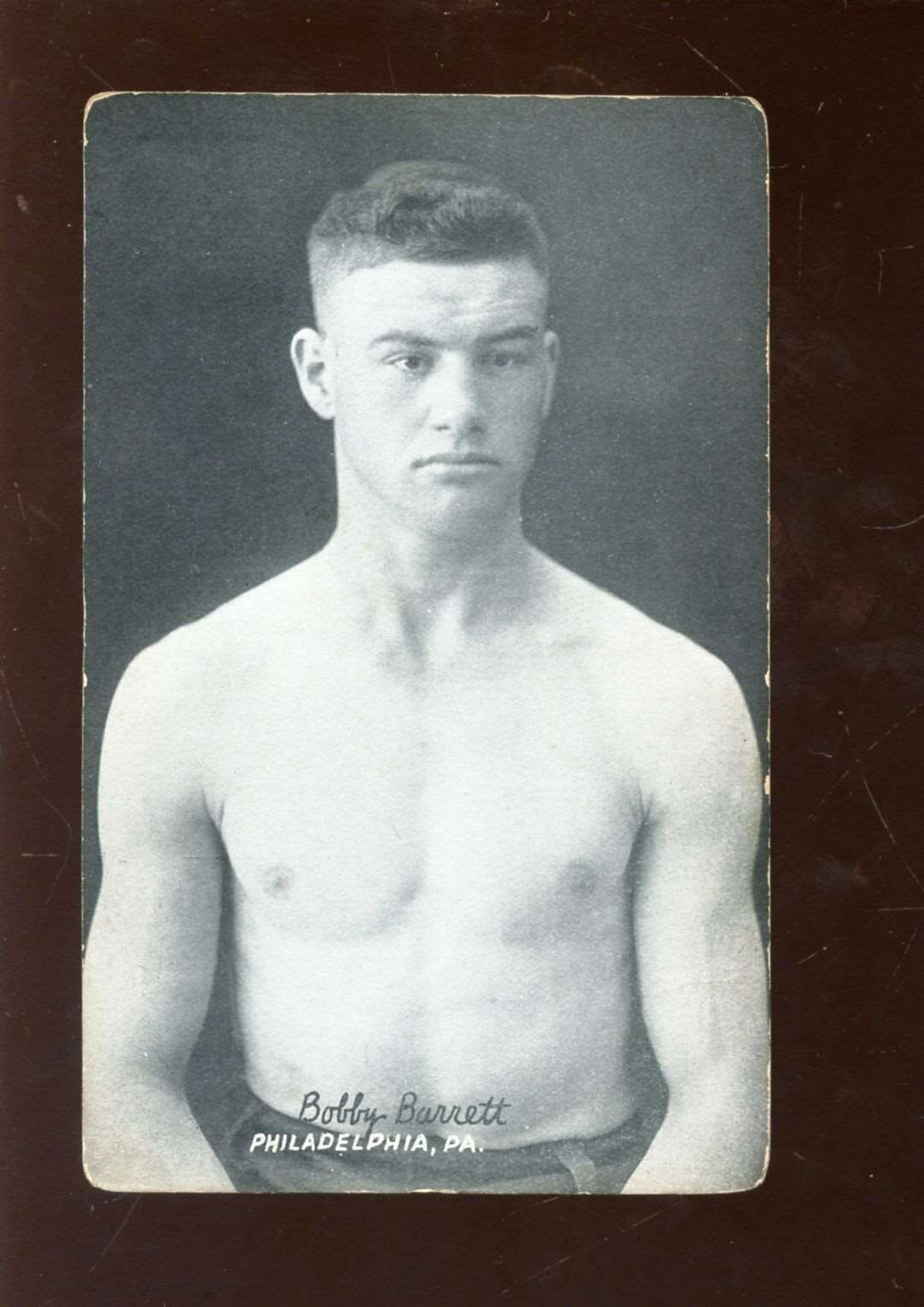 1925 dated Exhibit Supply Boxing Post Card Bobby Barrett