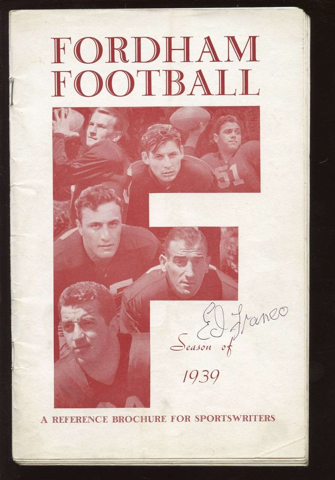 1939 NCAA Football Fordham Media Guide VG Ed Franco Auto