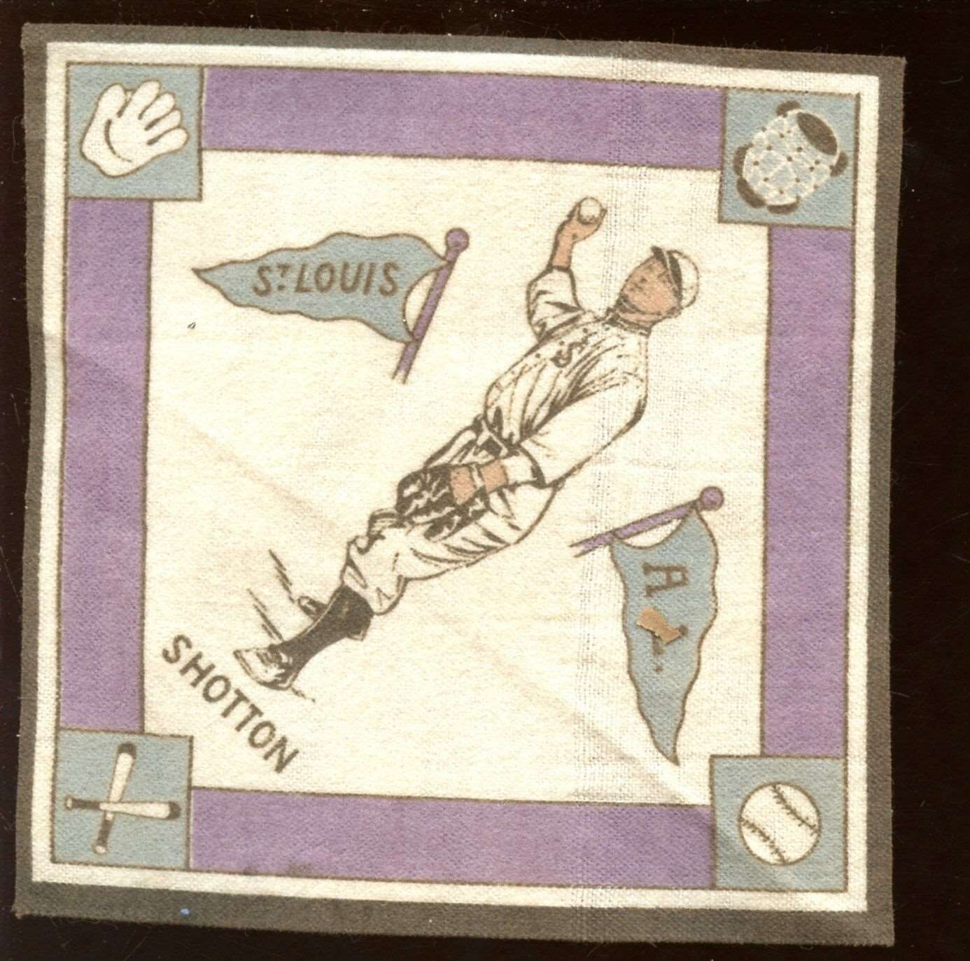 1914 B18 Baseball Blanket Burt Shotton Purple Basepaths