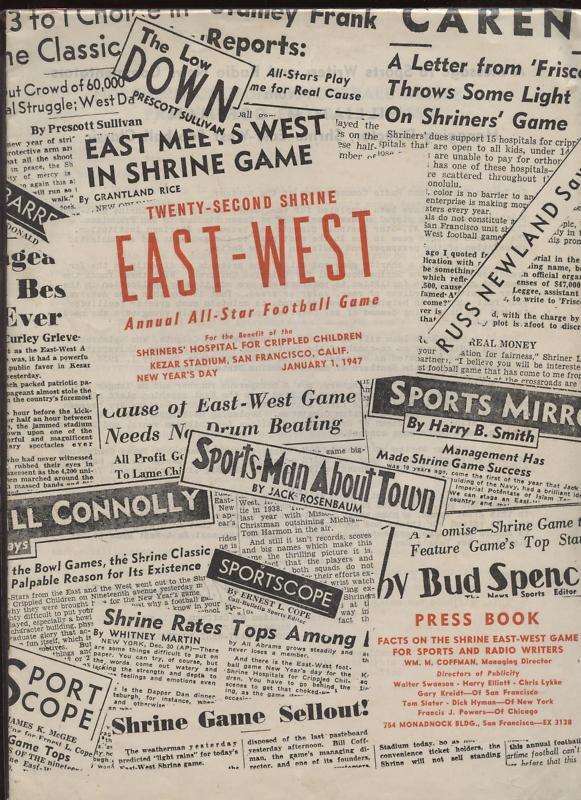 1947 NCAA Football Program East vs. West EX