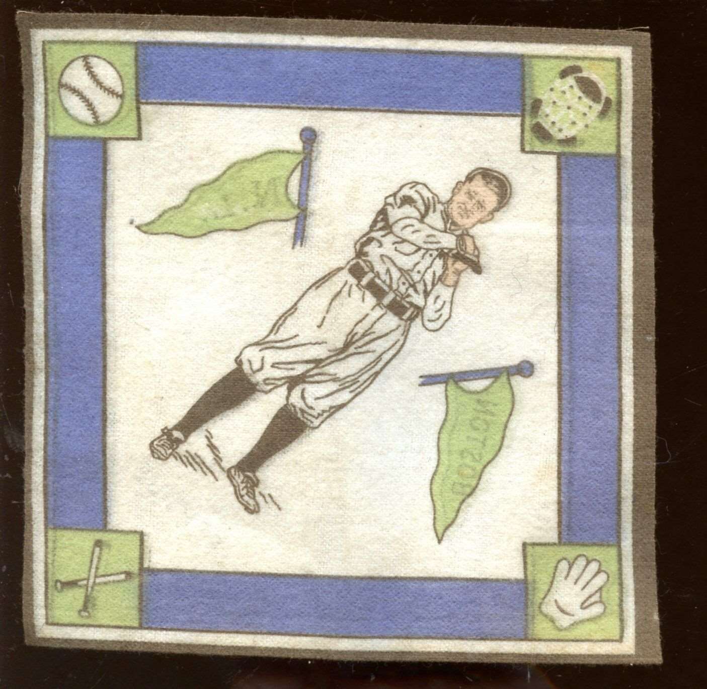 1914 B18 Baseball Blanket Hub Perdue White Infield Blue Pennants