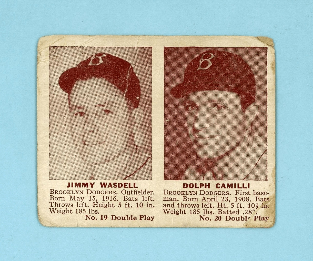 1941 Double Play #19-20 Jimmy Wasdell-Dolph Camilli Dodgers Baseball Card Lo Gr