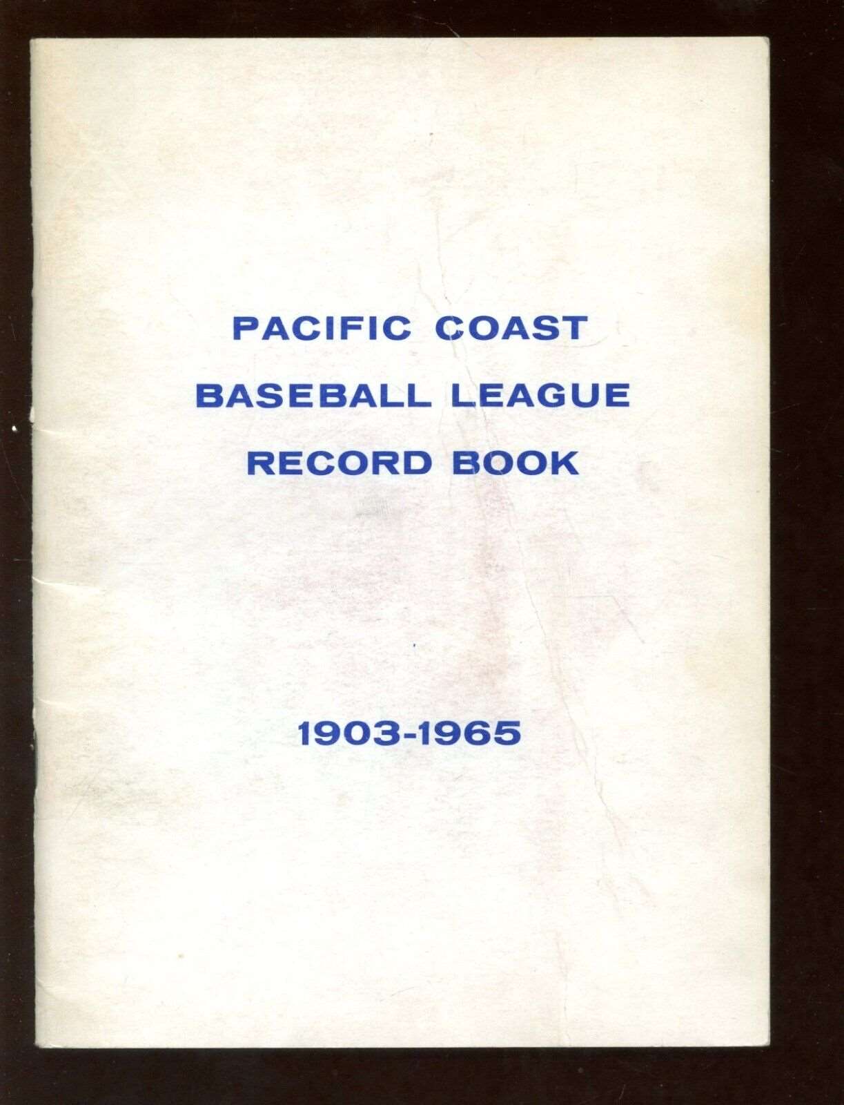 1903/1965 Pacific Coast Baseball League Record Book EX