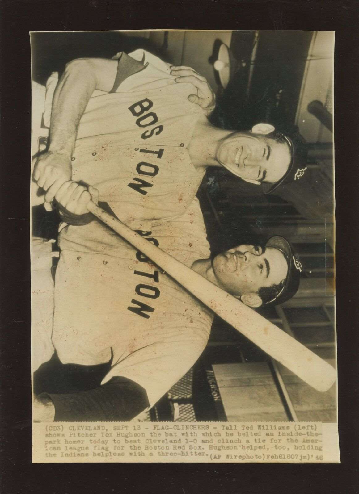 1946 Ted Williams & Tex Hughson Boston Red Sox Wire Photo