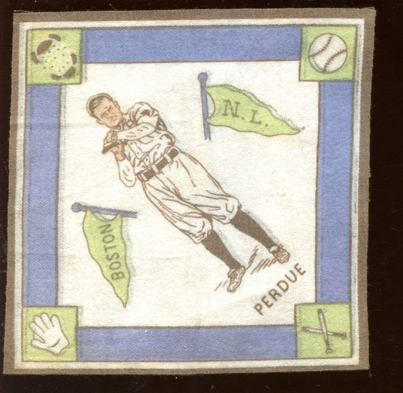 1914 B18 Baseball Blanket Hub Perdue White Infield Blue Pennants