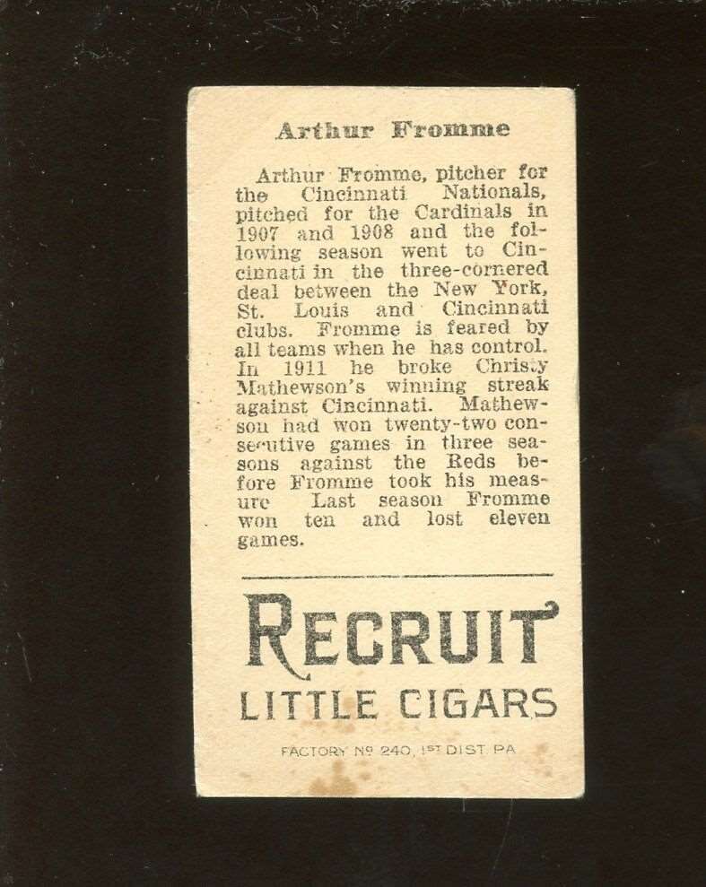 1912 T207 Recruit Brown Background Baseball Card Fromme