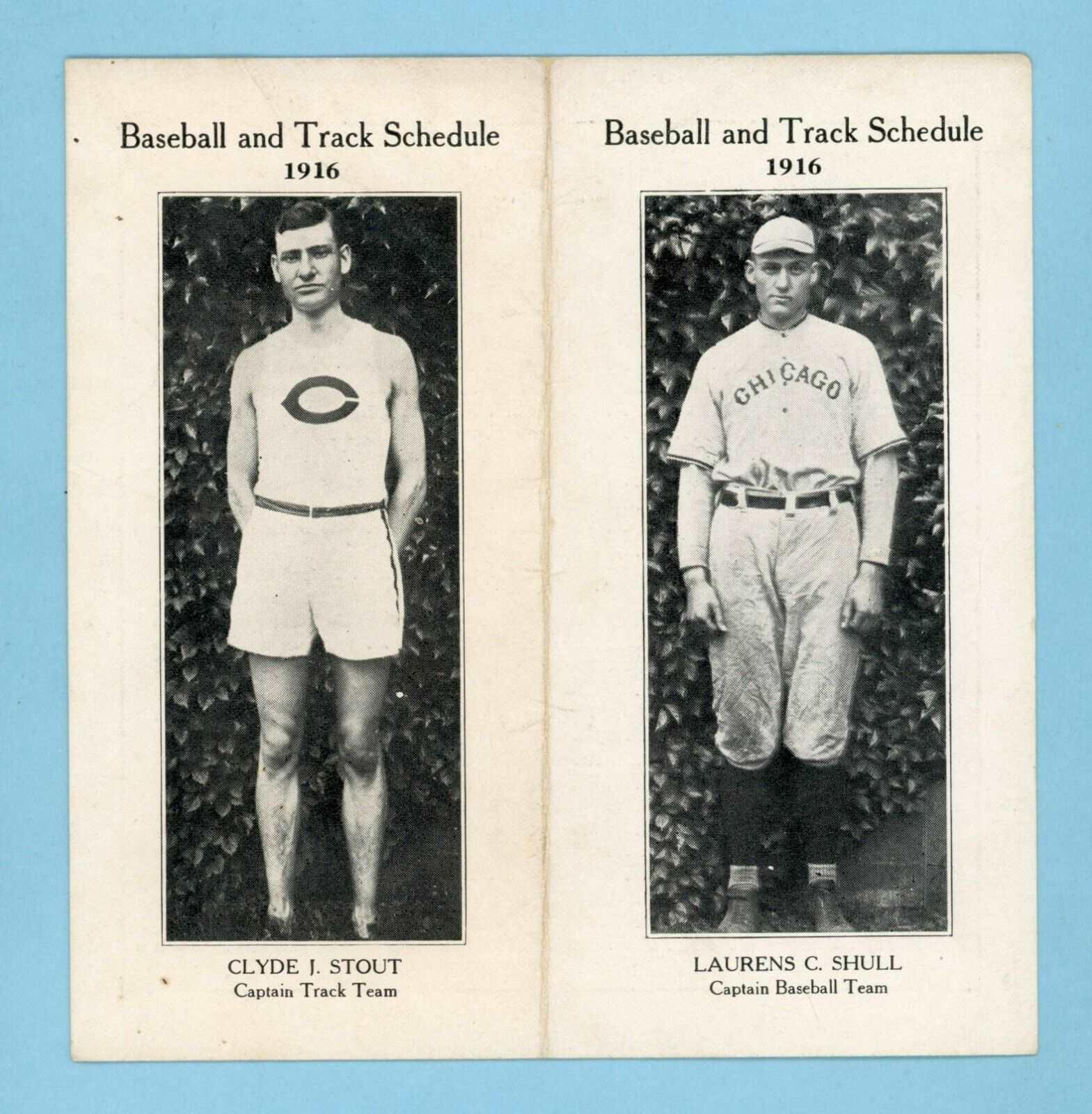 1916 University of Chicago Baseball & Track Schedule C. Stout, L. Shull