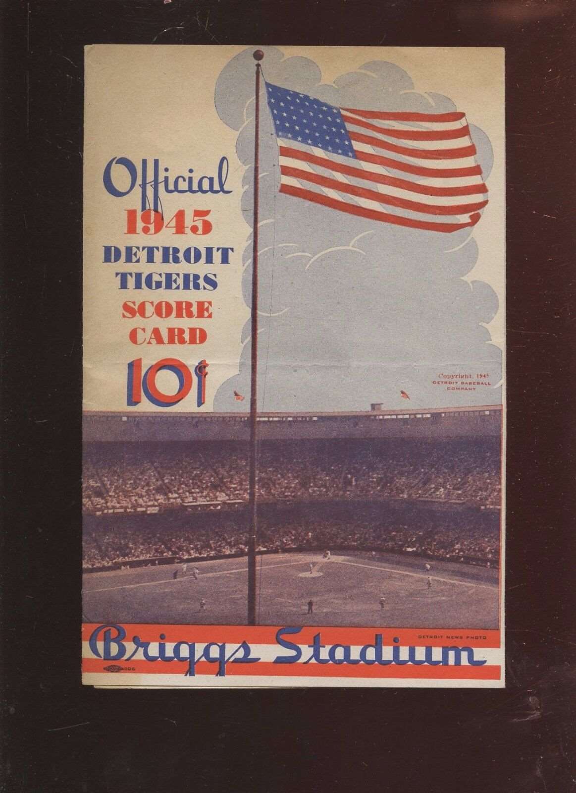 1945 MLB Program Boston Red Sox Sox at Detroit Tigers