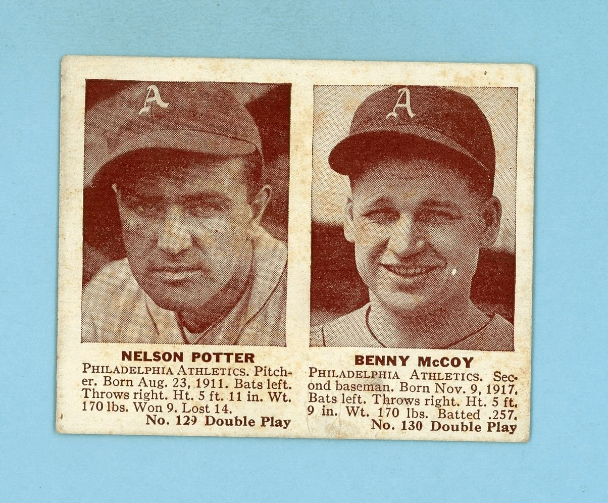 1941 Double Play #129-130 Nelson Potter- Benny McCoy A's Baseball Card V/E ls