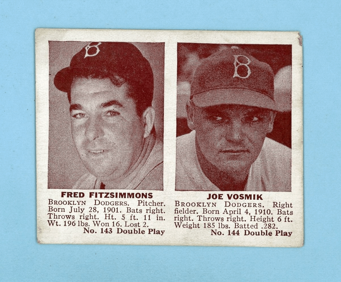 1941 Double Play #143-144 Fred Fitzsimmons-Joe Vosmik Baseball Card V/E ap ste