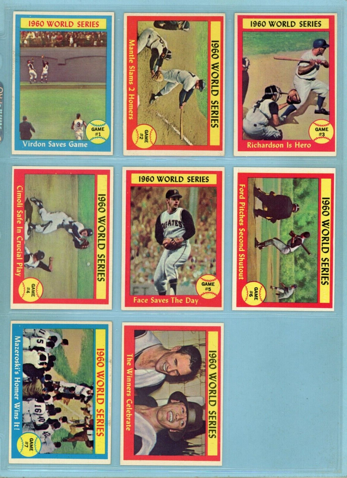 1961 Topps Set of 8 1960 World Series Special Baseball Cards w/ Mantle EX-NM