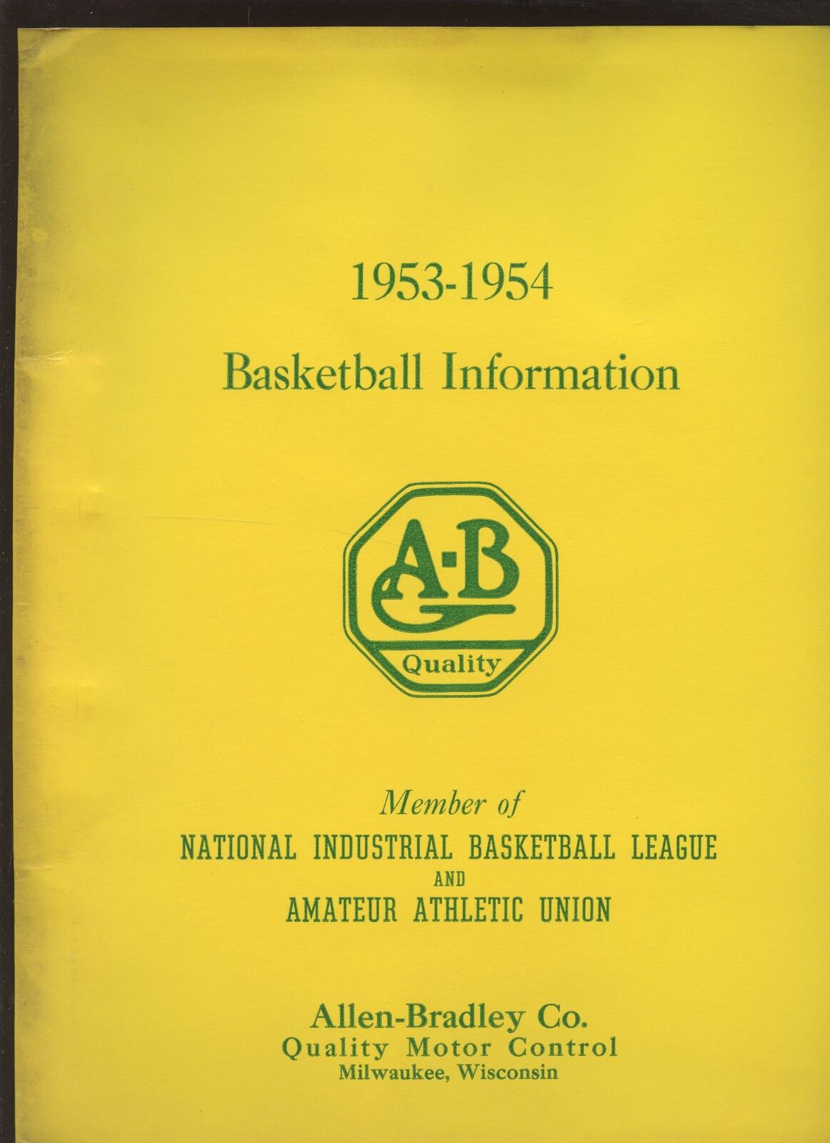 1953/54 National Industrial Basketball League Media Guide Allen-Bradleys EX+