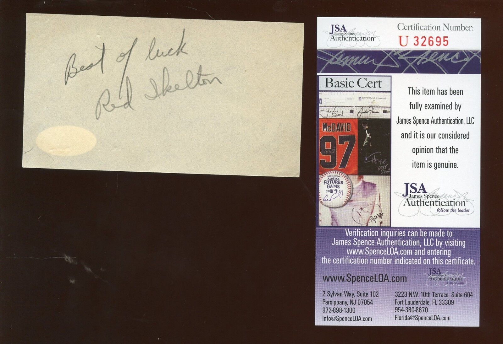 Red Skelton Autograph Cut JSA Cert