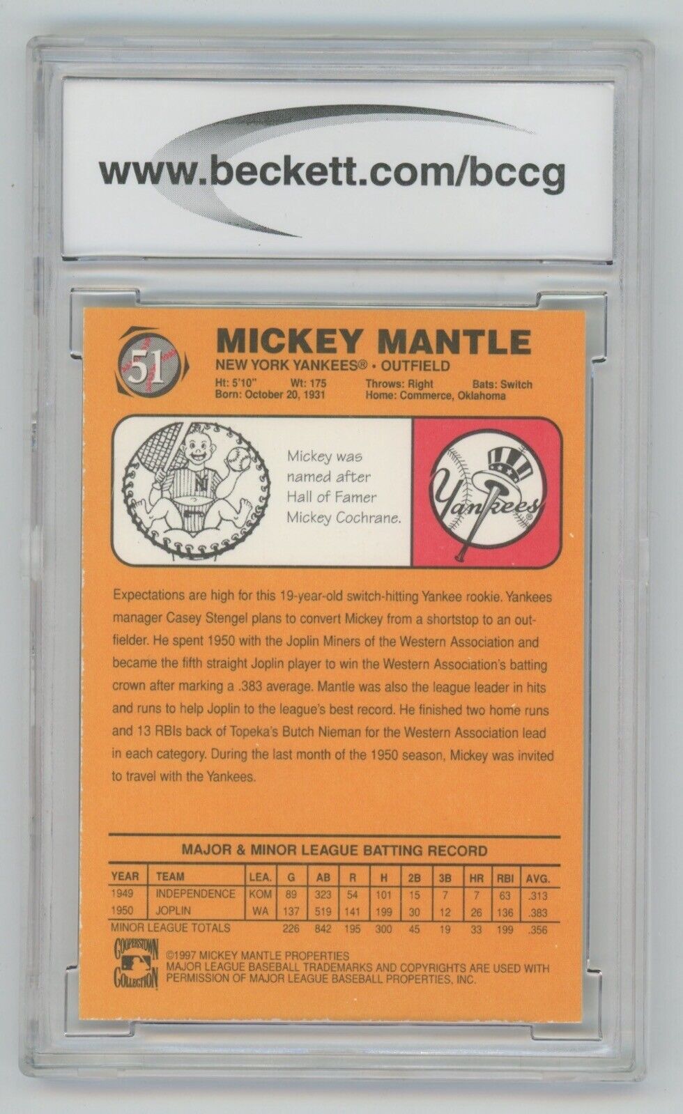 Mickey Mantle 1997 Scoreboard #51 • BCCG 10 Mint+