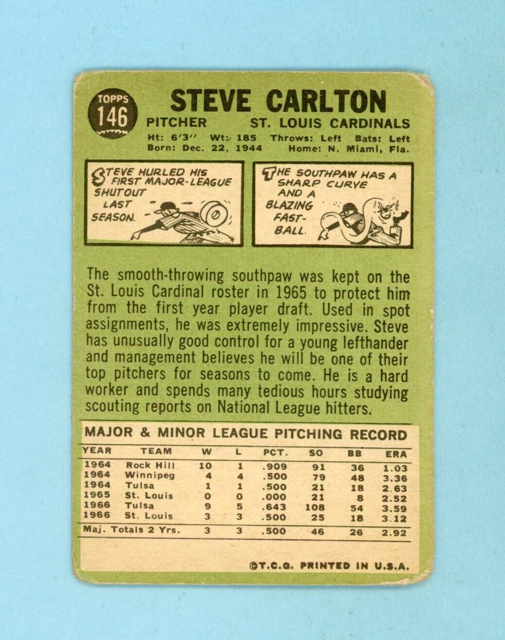 1967 Topps #146 Steve Carlton St. Louis Cardinals Baseball Card Low Grade